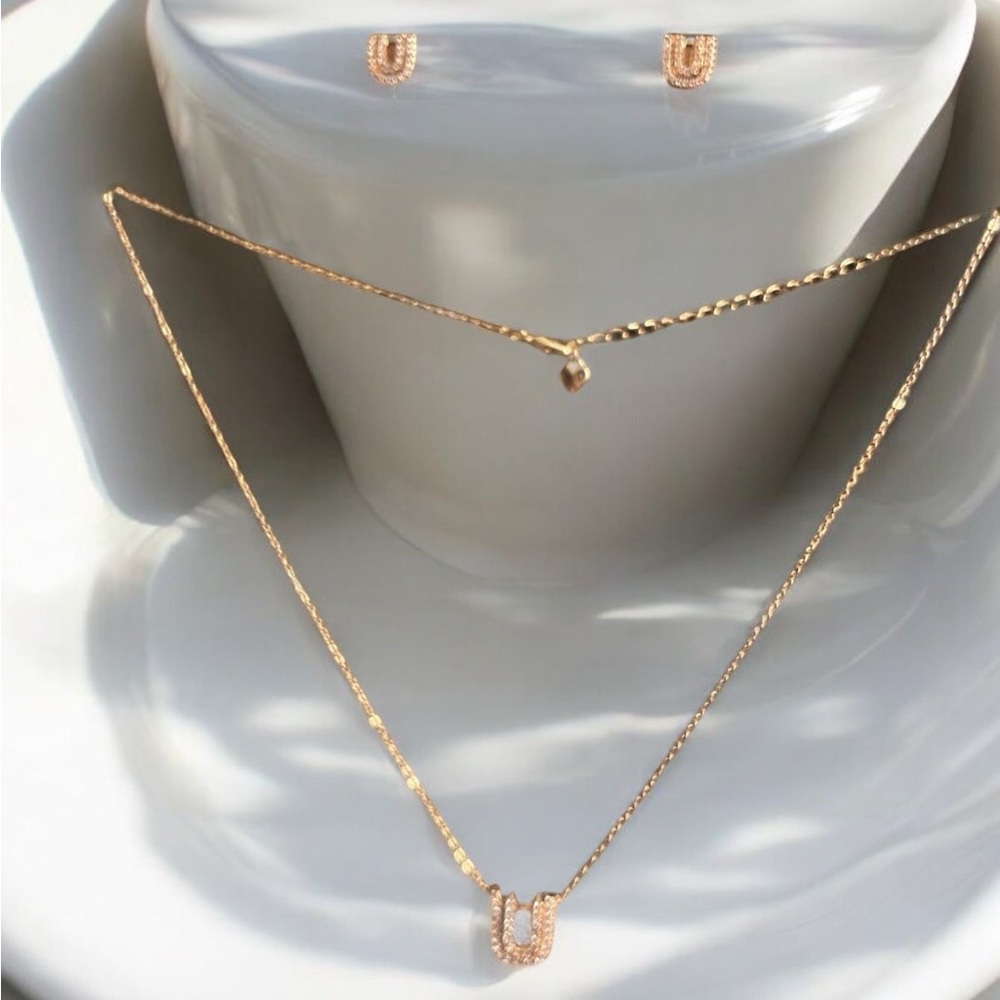 18K Gold Electroplated Necklace and Earrings Set